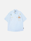 DAXUEN Relaxed-fit short-sleeve button-up shirt with bear pocket