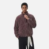 DAXUEN Brownish-mauve cropped full-zip jacket — model photo