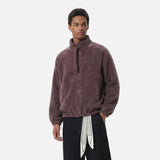 DAXUEN Brownish-mauve cropped full-zip jacket — model photo