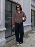 DAXUEN Brownish-mauve cropped full-zip jacket