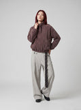 DAXUEN Brownish-mauve cropped full-zip jacket — model photo