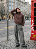 DAXUEN Brownish-mauve cropped full-zip jacket — model photo