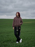 DAXUEN Brownish-mauve cropped full-zip jacket — model photo