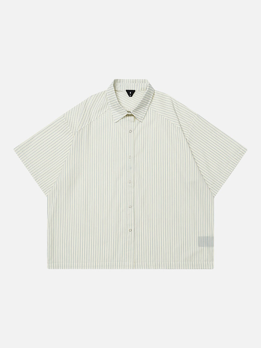 DAXUEN Cream striped button-up shirt with short sleeves