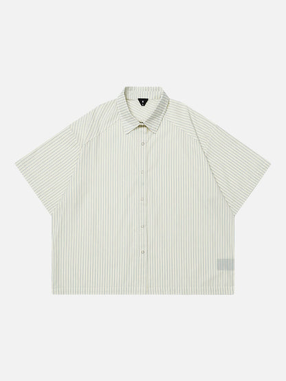 DAXUEN Cream striped button-up shirt with short sleeves