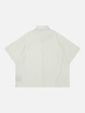 DAXUEN Cream striped button-up shirt with short sleeves — model photo
