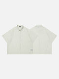 DAXUEN Cream striped button-up shirt with short sleeves — model photo