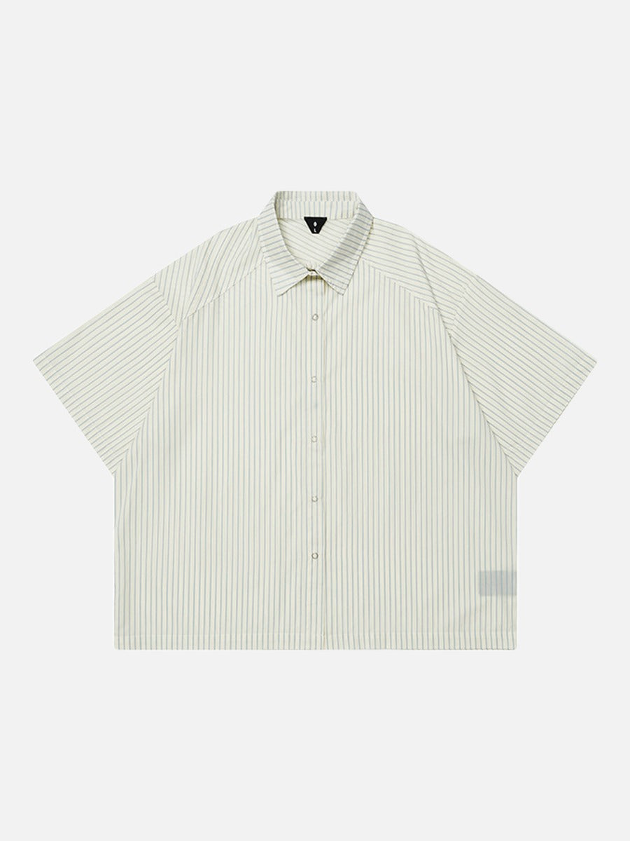DAXUEN Cream striped button-up shirt with short sleeves