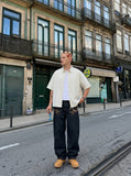 DAXUEN Cream striped button-up shirt with short sleeves