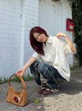 DAXUEN Cream striped button-up shirt with short sleeves