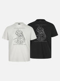 DAXUEN Short-sleeved graphic T-shirt featuring a fluffy dog illustration
