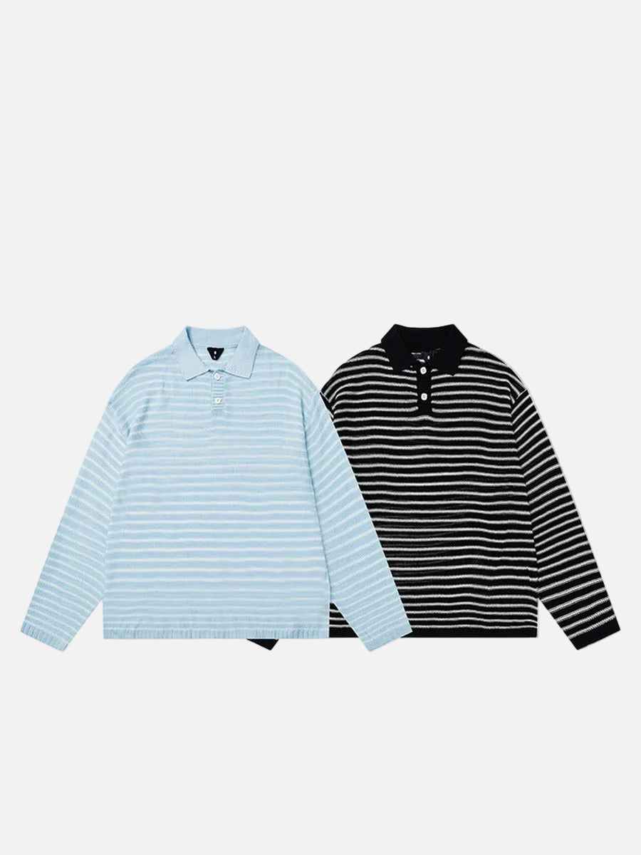 DAXUEN Knitted long-sleeve polo shirt with stripes