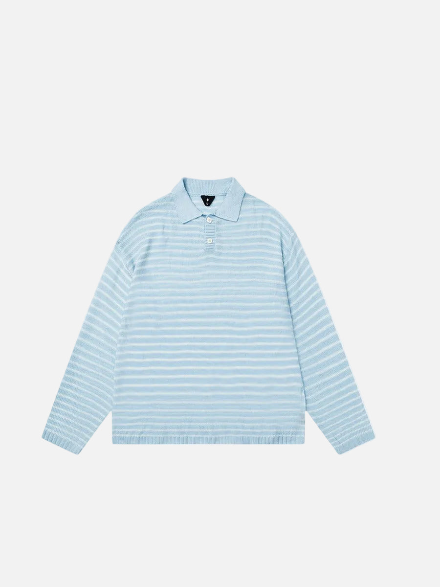 DAXUEN Knitted long-sleeve polo shirt with stripes — model photo