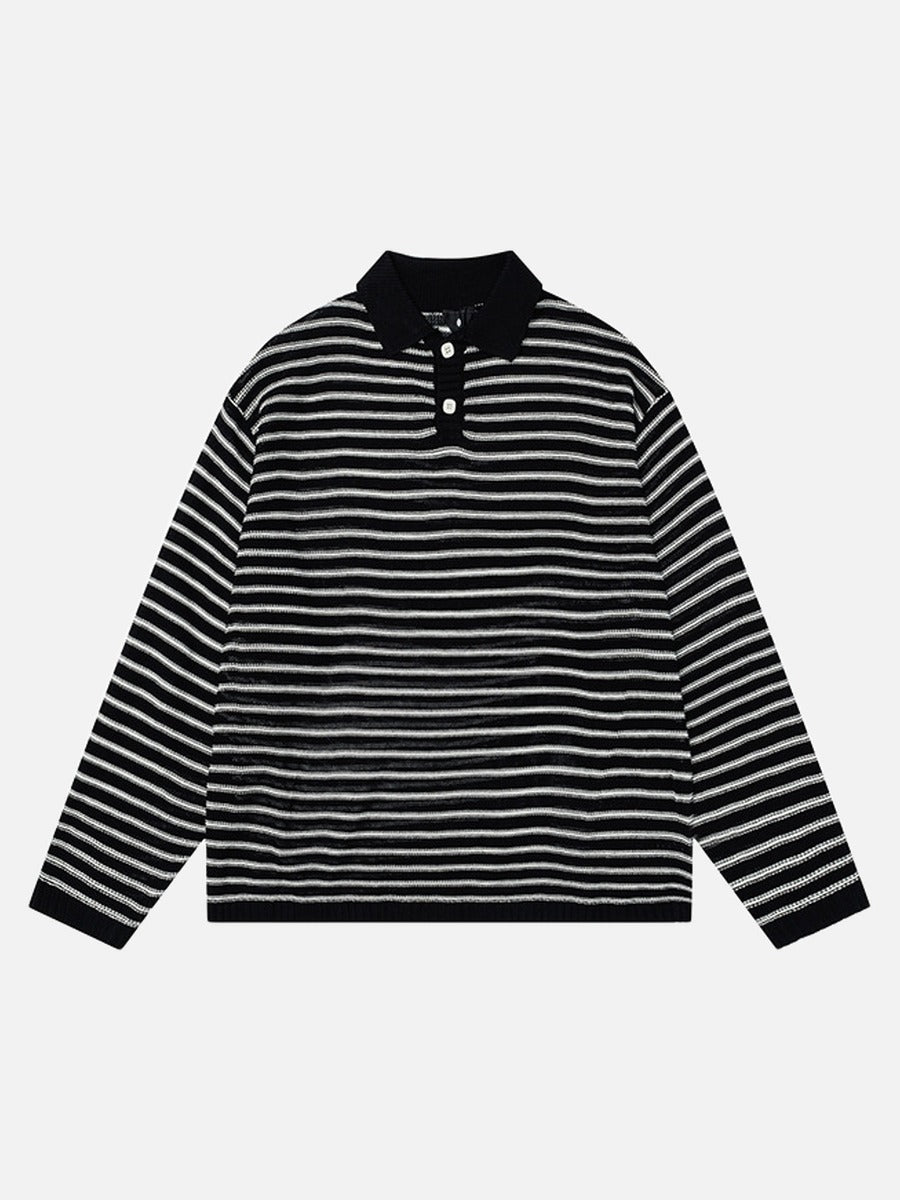 DAXUEN Knitted long-sleeve polo shirt with stripes
