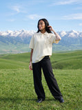 DAXUEN Oversized short-sleeve polo shirt with pocket — model photo