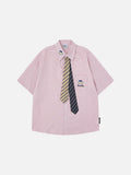 DAXUEN Plaid short sleeve shirt with cartoon dog embroidery