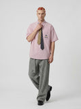 DAXUEN Plaid short sleeve shirt with cartoon dog embroidery — model photo