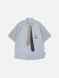 DAXUEN Plaid short sleeve shirt with cartoon dog embroidery