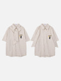 DAXUEN Short-sleeved plaid shirt with cat embroidery