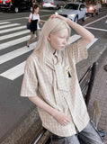 DAXUEN Chill Vibes Plaid Short-Sleeved Shirt | DAXUEN — model photo