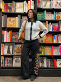 DAXUEN Relaxed-fit striped knit cardigan — model photo