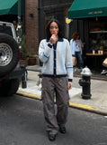 DAXUEN Relaxed-fit striped knit cardigan — model photo
