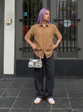 DAXUEN Textured short-sleeved button-up shirt — model photo