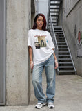 DAXUEN White oversized graphic t-shirt with unique print — model photo