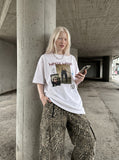 DAXUEN White oversized graphic t-shirt with unique print — model photo