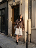 DAXUEN Wide-leg cuffed shorts with striped liner — model photo