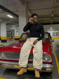 DAXUEN Wide-leg sweatpants with playful prints and embroidery — model photo