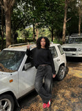 DAXUEN Casual wide-leg pants in light grey and washed black — model photo