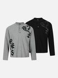 DAXUEN grey waffle knit chunky-letter graphic Henley