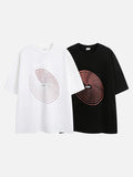 DAXUEN black oversized circular red text graphic tee