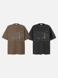 DAXUEN washed black city skyline graphic oversized T-shirt