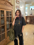 DAXUEN washed black city skyline graphic oversized T-shirt — model photo