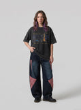 DAXUEN washed black city skyline graphic oversized T-shirt — model photo