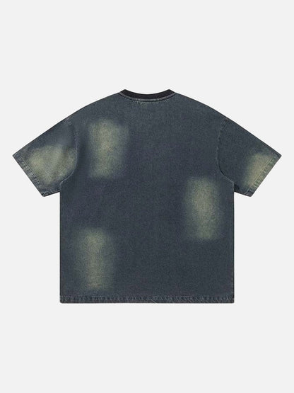 DAXUEN Embroidered denim t-shirt with cityscape design