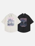 DAXUEN Short-sleeved button-up casual shirt with cityscape graphic
