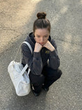 DAXUEN Distressed zip-up hooded sweatshirt — model photo