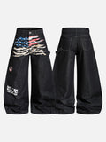 DAXUEN dark blue oversized claw mark distressed denim pants