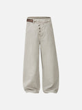 Asymmetrical Button Fly Charcoal Wide-Leg Trousers