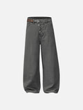 Asymmetrical Button Fly Charcoal Wide-Leg Trousers