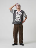 DAXUEN black oversized cloud-rabbit graphic t-shirt — model photo