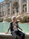 DAXUEN black oversized cloud-rabbit graphic t-shirt — model photo