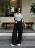 DAXUEN Cold-shoulder slim-fit knit top — model photo
