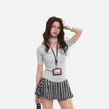DAXUEN Cold-shoulder slim-fit knit top