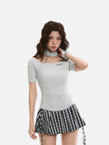 DAXUEN Cold-shoulder slim-fit knit top