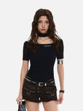 DAXUEN Cold-shoulder slim-fit knit top