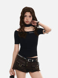 DAXUEN Cold-shoulder slim-fit knit top